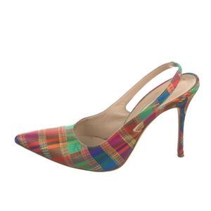Manolo Blahnik Multicolor Plaid Slingback Heels